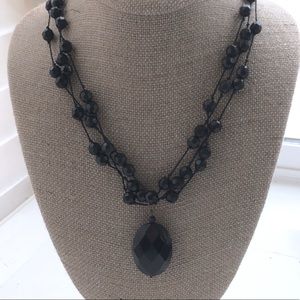 Classic Black Faceted Crystal Pendant Necklace